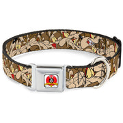 Looney Tunes Logo Full Color White Seatbelt Buckle Collar - Wile E. Coyote Expressions Stacked