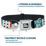 Space Jam 2 TUNE SQUAD Logo Full Color Black/White Seatbelt Buckle Collar - SPACE JAM Number 6 Blocks Black/Turquoise/White/Red