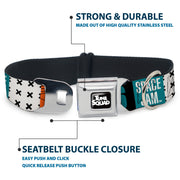 Space Jam 2 TUNE SQUAD Logo Full Color Black/White Seatbelt Buckle Collar - SPACE JAM Number 6 Blocks Black/Turquoise/White/Red