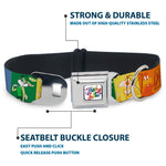 Looney Tunes THAT'S ALL FOLKS Script Full Color White/Multi Color Seatbelt Buckle Collar - Looney Tunes 6-Character Pose Pride Blocks Multi Color
