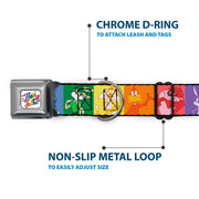 Looney Tunes THAT'S ALL FOLKS Script Full Color White/Multi Color Seatbelt Buckle Collar - Looney Tunes 6-Character Pose Pride Blocks Multi Color