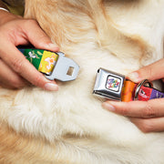 Looney Tunes THAT'S ALL FOLKS Script Full Color White/Multi Color Seatbelt Buckle Collar - Looney Tunes 6-Character Pose Pride Blocks Multi Color