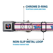 Space Jam Tune Squad Icon Full Color Black/Red/Blue Seatbelt Buckle Collar - Space Jam TUNE SQUAD Logo Stripe White/Red/Blue