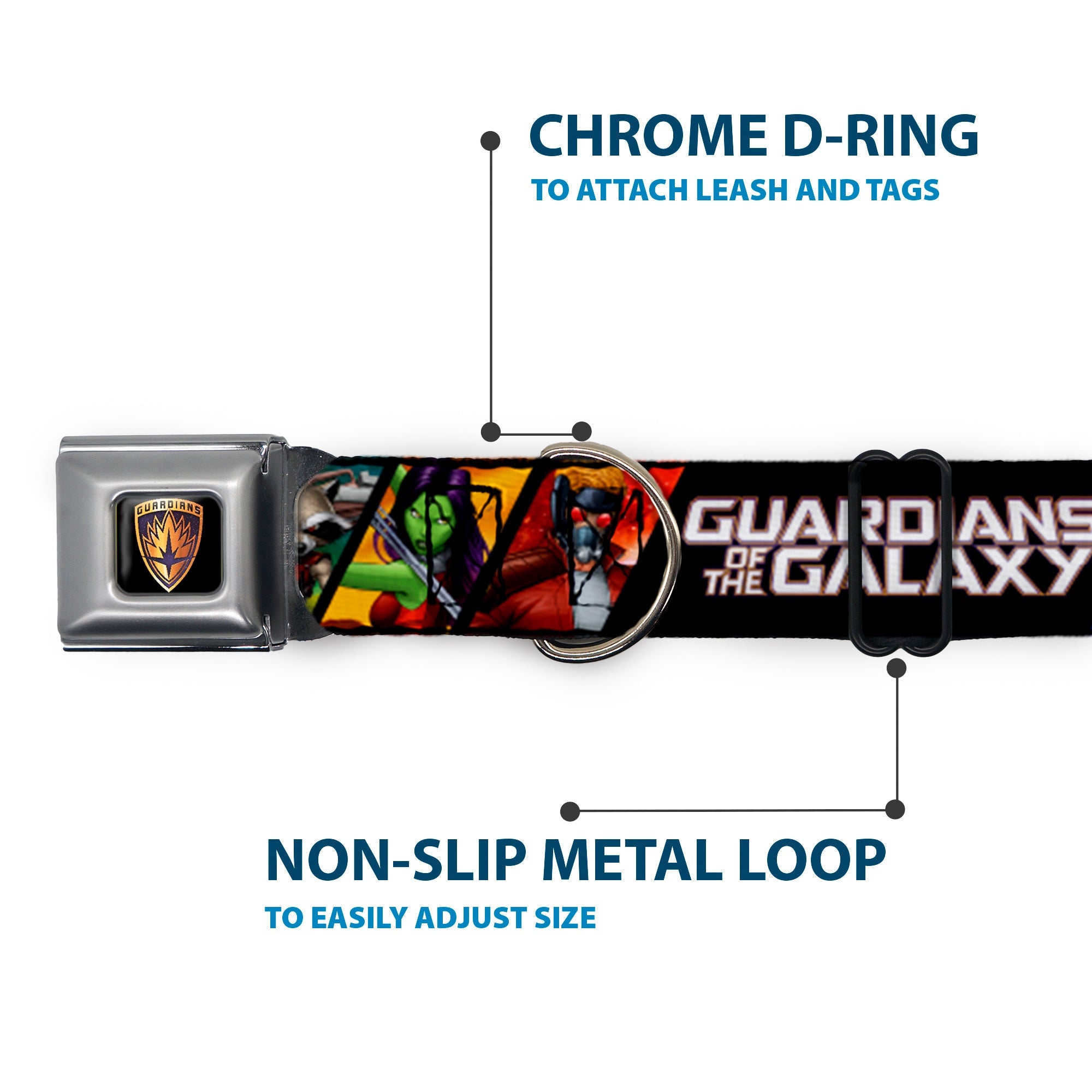 GUARDIANS OF THE GALAXY - EVERGREEN GUARDIANS Badge Full Color Black Gold Purple Seatbelt Buckle Collar - GUARDIANS OF THE GALAXY 5-Character Pose Blocks