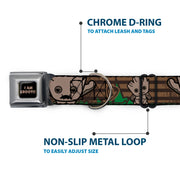 MARVEL UNIVERSE I AM GROOT!! Full Color Black Brown Seatbelt Buckle Collar - Kawaii Groot 2-Poses/Guardians Badge Browns/Green