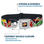UNO Game Logo Full Color Black/Red/Yellow Seatbelt Buckle Collar - UNO Cards Stacked Collage Multi Color