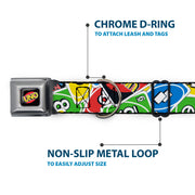 UNO Game Logo Full Color Black/Red/Yellow Seatbelt Buckle Collar - UNO Cards Stacked Collage Multi Color