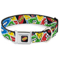 Load image into Gallery viewer, UNO Game Logo Full Color Black/Red/Yellow Seatbelt Buckle Collar - UNO Cards Stacked Collage Multi Color
