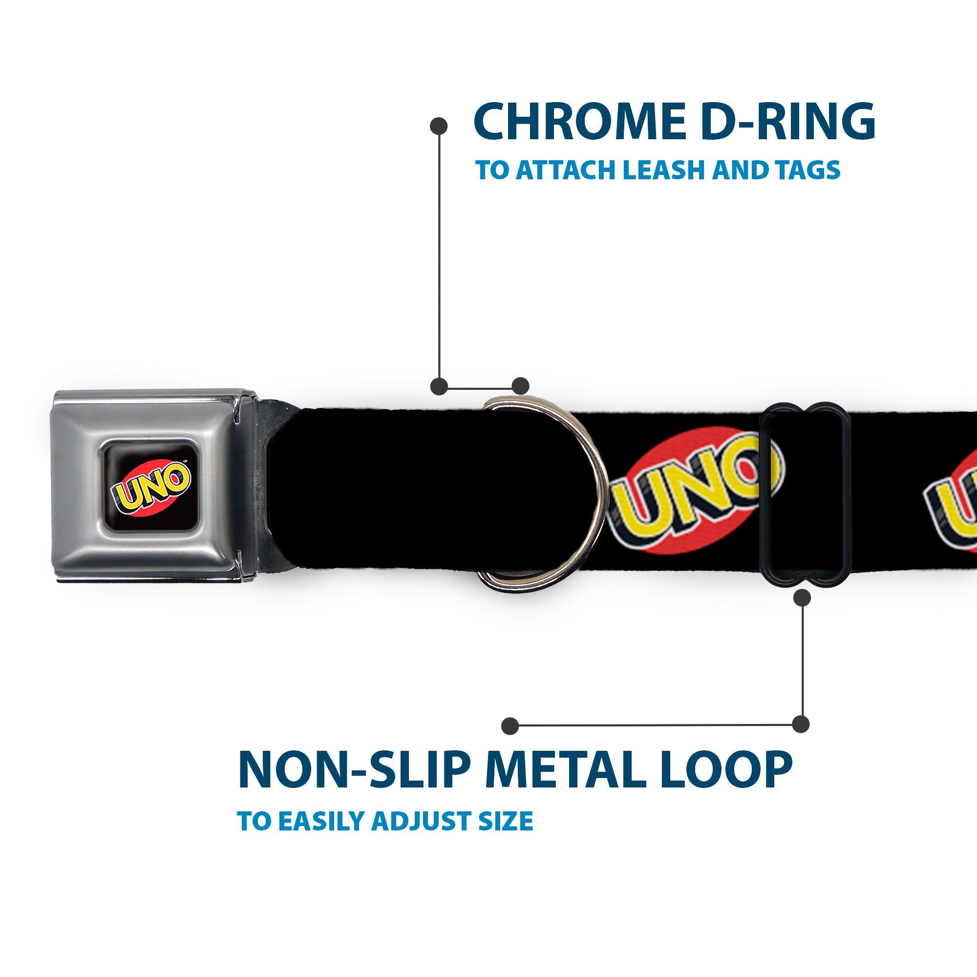 UNO Game Logo Full Color Black/Red/Yellow Seatbelt Buckle Collar - UNO Game Logo Black/Red/Yellow