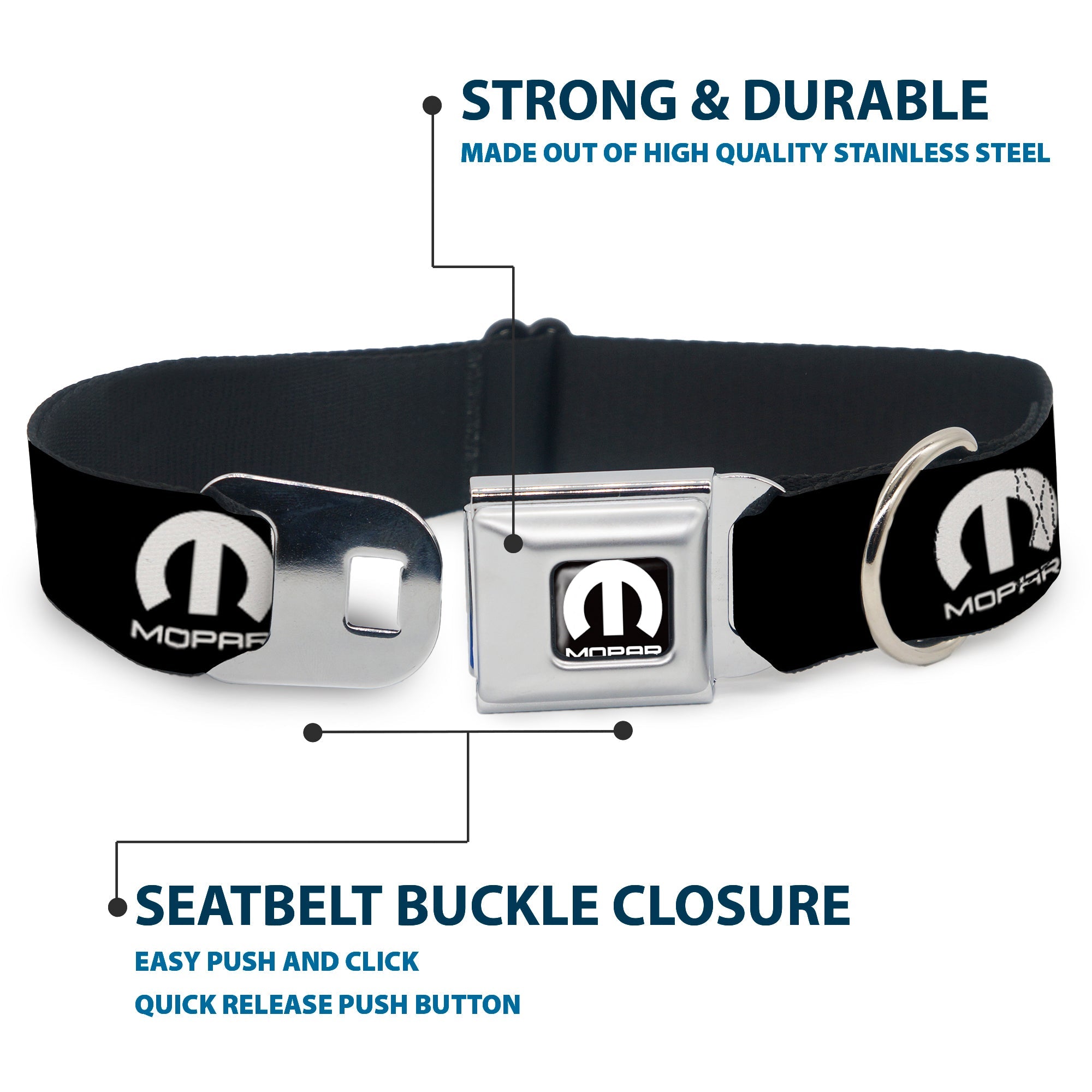MOPAR Logo Full Color Black White Seatbelt Buckle Collar - MOPAR Logo Repeat Black/White