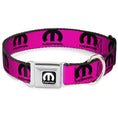 Load image into Gallery viewer, MOPAR Logo Full Color Black/White Seatbelt Buckle Collar - MOPAR Logo Repeat Hot Pink/Black
