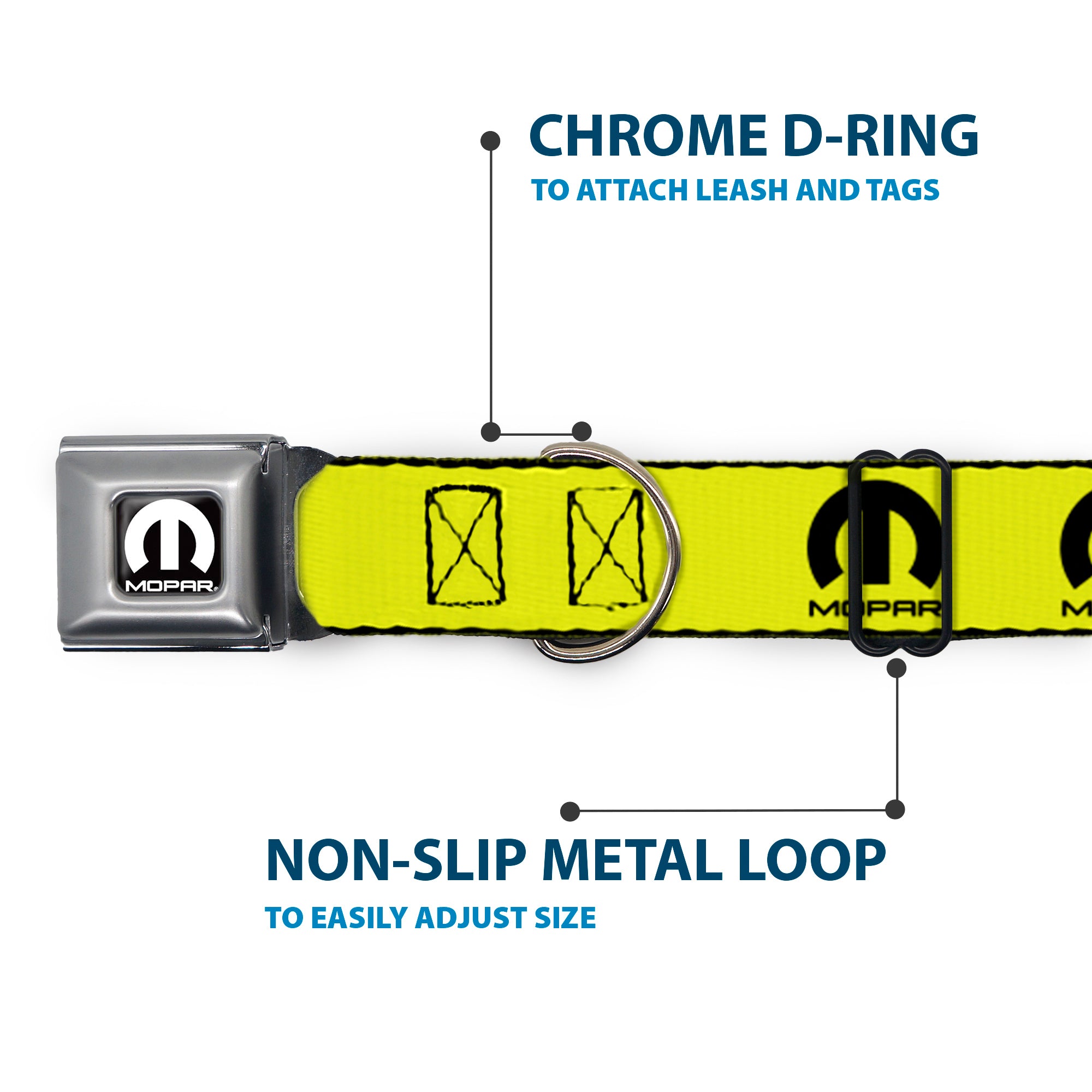 MOPAR Logo Full Color Black/White Seatbelt Buckle Collar - MOPAR Logo Repeat Yelow/Black
