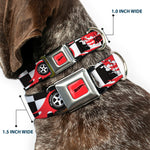 HOT WHEELS Classic Flame Logo Full Color Red/White/Black Seatbelt Buckle Collar - HOT WHEELS Logo and Tire Burn Out Checker Black/White