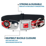 HOT WHEELS Classic Flame Logo Full Color Red/White/Black Seatbelt Buckle Collar - HOT WHEELS Logo and Tire Burn Out Checker Black/White