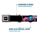 HOT WHEELS Classic Flame Logo Full Color Black/Red/White Seatbelt Buckle Collar - HOT WHEELS Logo and Four Cars Close-Up Black