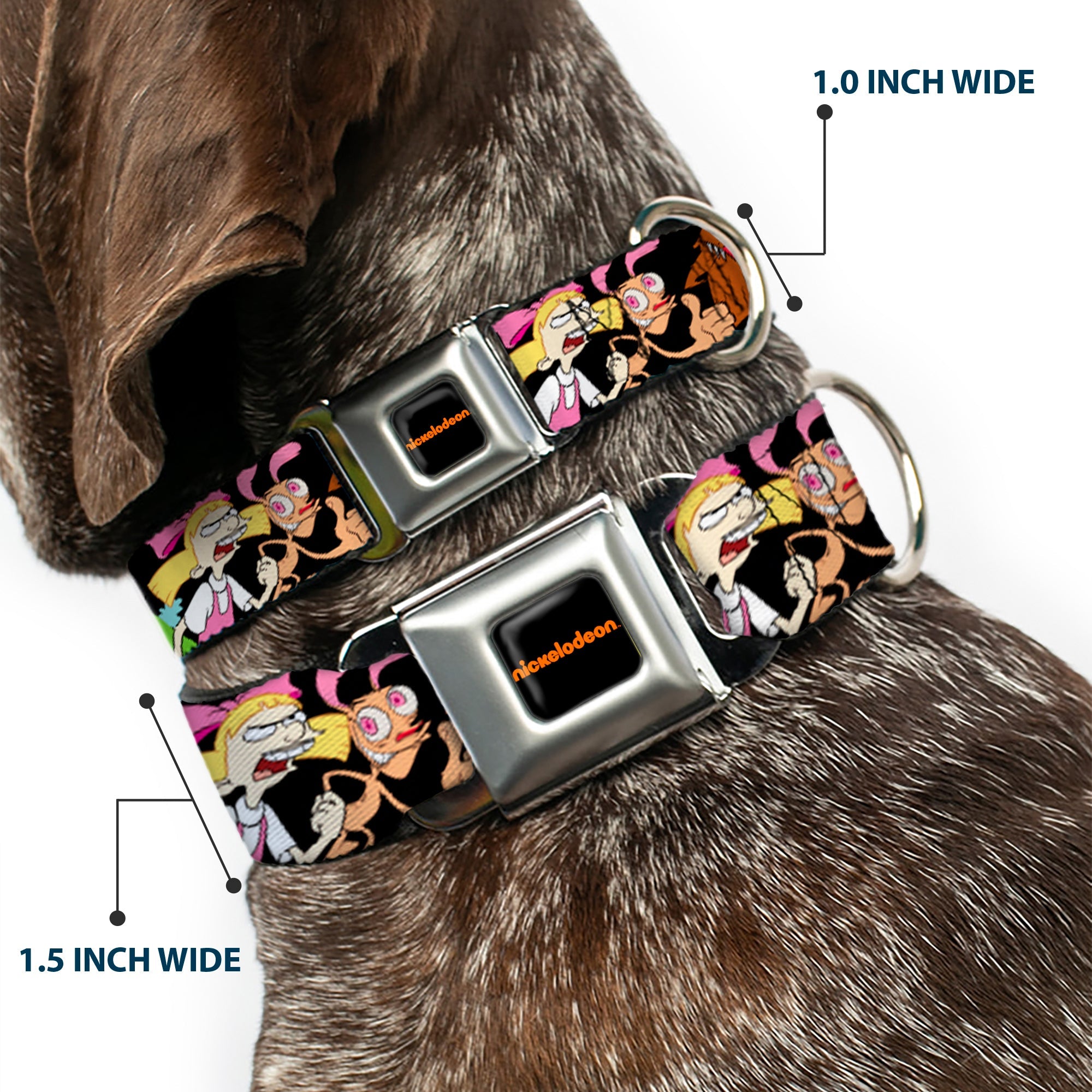 NICKELODEON Logo Full Color Black/Orange Seatbelt Buckle Collar - Nick 90's 13-Character Poses Black