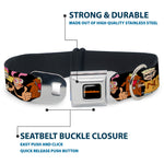NICKELODEON Logo Full Color Black/Orange Seatbelt Buckle Collar - Nick 90's 13-Character Poses Black