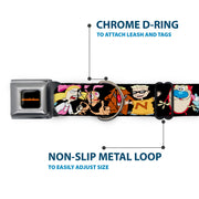 NICKELODEON Logo Full Color Black/Orange Seatbelt Buckle Collar - Nick 90's 13-Character Poses Black