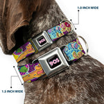 Nick 90'S Icon Black/Blue/Pink Seatbelt Buckle Collar - Nick 90's Rewind 7-Character/4-Logo Collage