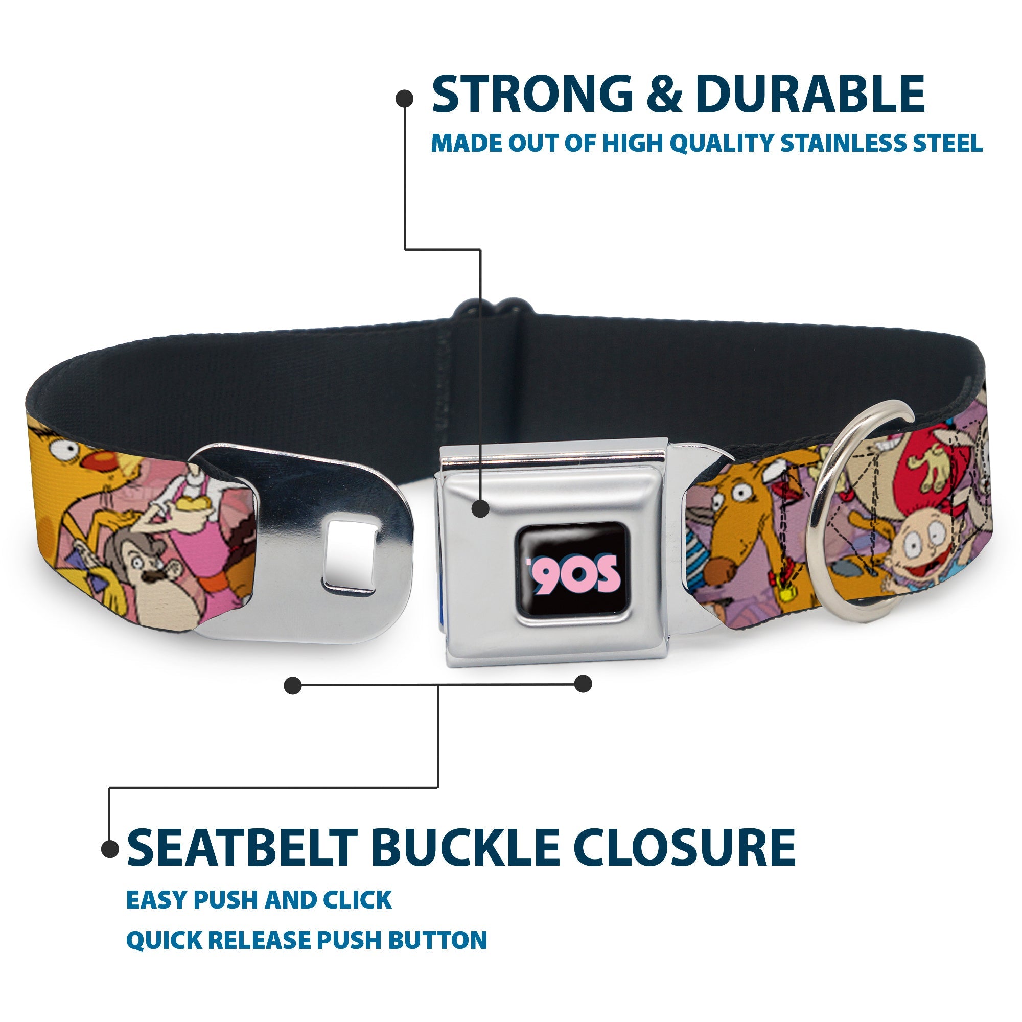 Nick 90'S Icon Black/Blue/Pink Seatbelt Buckle Collar - Nick 90's Rewind Character Mash Up Collage2 Pinks