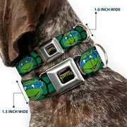 Classic TEENAGE MUTANT NINJA TURTLES Logo Seatbelt Buckle Collar - Classic TEENAGE MUTANT NINJA TURTLES Turtle Faces Black/Green Turtle Shell