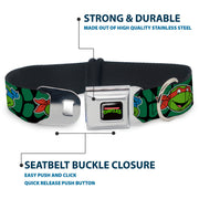 Classic TEENAGE MUTANT NINJA TURTLES Logo Seatbelt Buckle Collar - Classic TEENAGE MUTANT NINJA TURTLES Turtle Faces Black/Green Turtle Shell