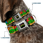 Classic TEENAGE MUTANT NINJA TURTLES Logo Seatbelt Buckle Collar - Classic Teenage Mutant Ninja Turtles Face Blocks Black/Multi Color