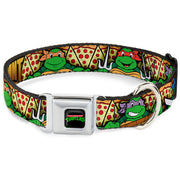 Classic TEENAGE MUTANT NINJA TURTLES Logo Seatbelt Buckle Collar - Classic Teenage Mutant Ninja Turtles Turtle Poses/Pizza Slices