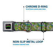 Classic TEENAGE MUTANT NINJA TURTLES Logo Seatbelt Buckle Collar - Classic Teenage Mutant Ninja Turtles Expression & Pose Turtle Shell Collage Lavender