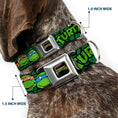 Load image into Gallery viewer, Classic TEENAGE MUTANT NINJA TURTLES Logo Seatbelt Buckle Collar - Classic Teenage Mutant Ninja Turtles Group Faces/TURTLES Turtle Shell Black/Green
