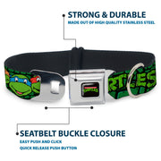 Classic TEENAGE MUTANT NINJA TURTLES Logo Seatbelt Buckle Collar - Classic Teenage Mutant Ninja Turtles Group Faces/TURTLES Turtle Shell Black/Green