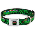 Load image into Gallery viewer, Classic TEENAGE MUTANT NINJA TURTLES Logo Seatbelt Buckle Collar - Classic Teenage Mutant Ninja Turtles Group Faces/TURTLES Turtle Shell Black/Green
