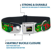 Classic TEENAGE MUTANT NINJA TURTLES Logo Seatbelt Buckle Collar - Classic Teenage Mutant Ninja Turtles Group Pose2/TMNT Green Brick Wall