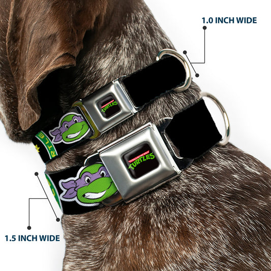 Classic TEENAGE MUTANT NINJA TURTLES Logo Seatbelt Buckle Collar - Classic Teenage Mutant Ninja Turtles Group Faces/TMNT/Ninja Star Black/Green