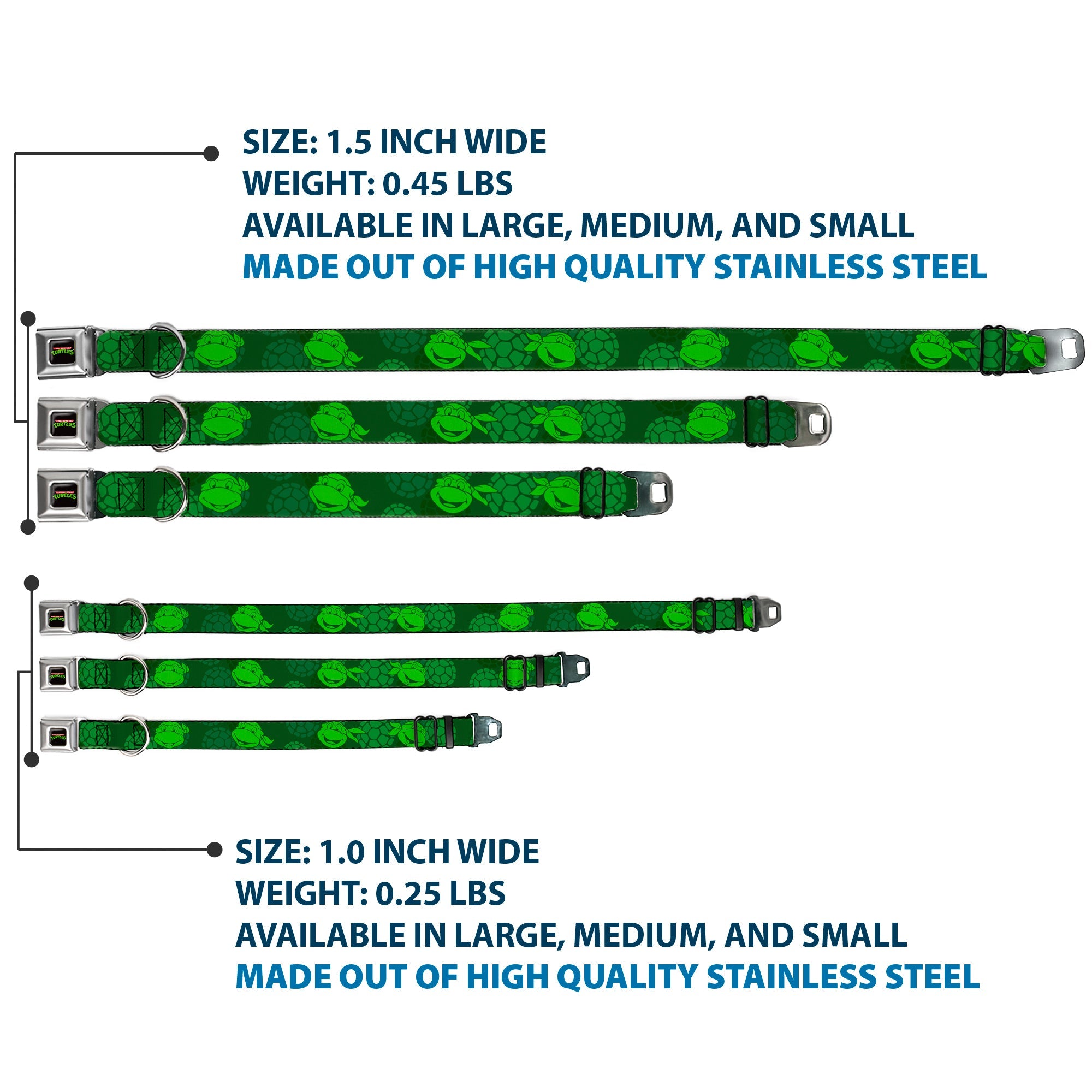 Classic TEENAGE MUTANT NINJA TURTLES Logo Seatbelt Buckle Collar - Classic Teenage Mutant Ninja Turtles Turtle Faces2 Greens