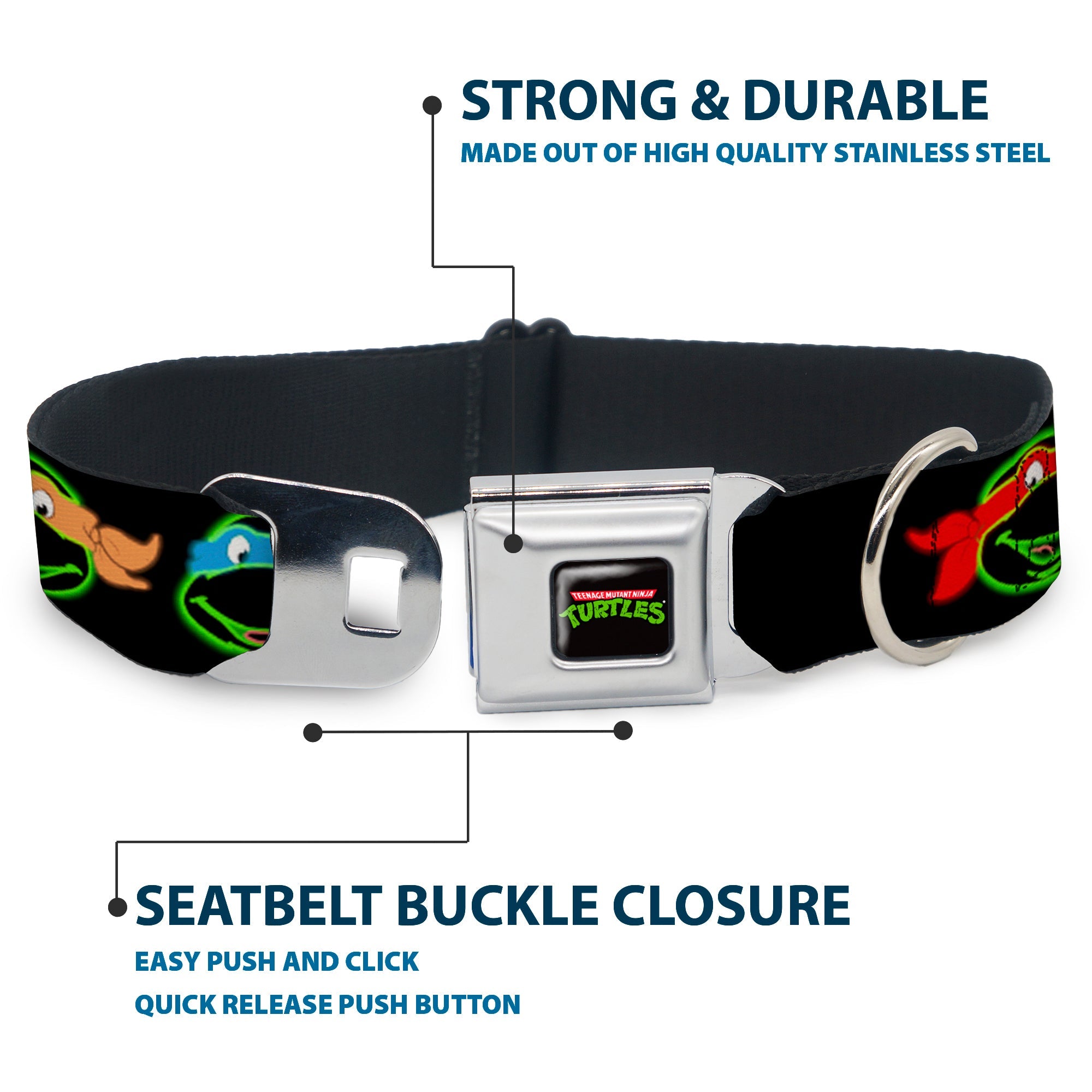 Classic TEENAGE MUTANT NINJA TURTLES Logo Seatbelt Buckle Collar - Classic Teenage Mutant Ninja Turtles Electric Expressions Black/Multi Neon
