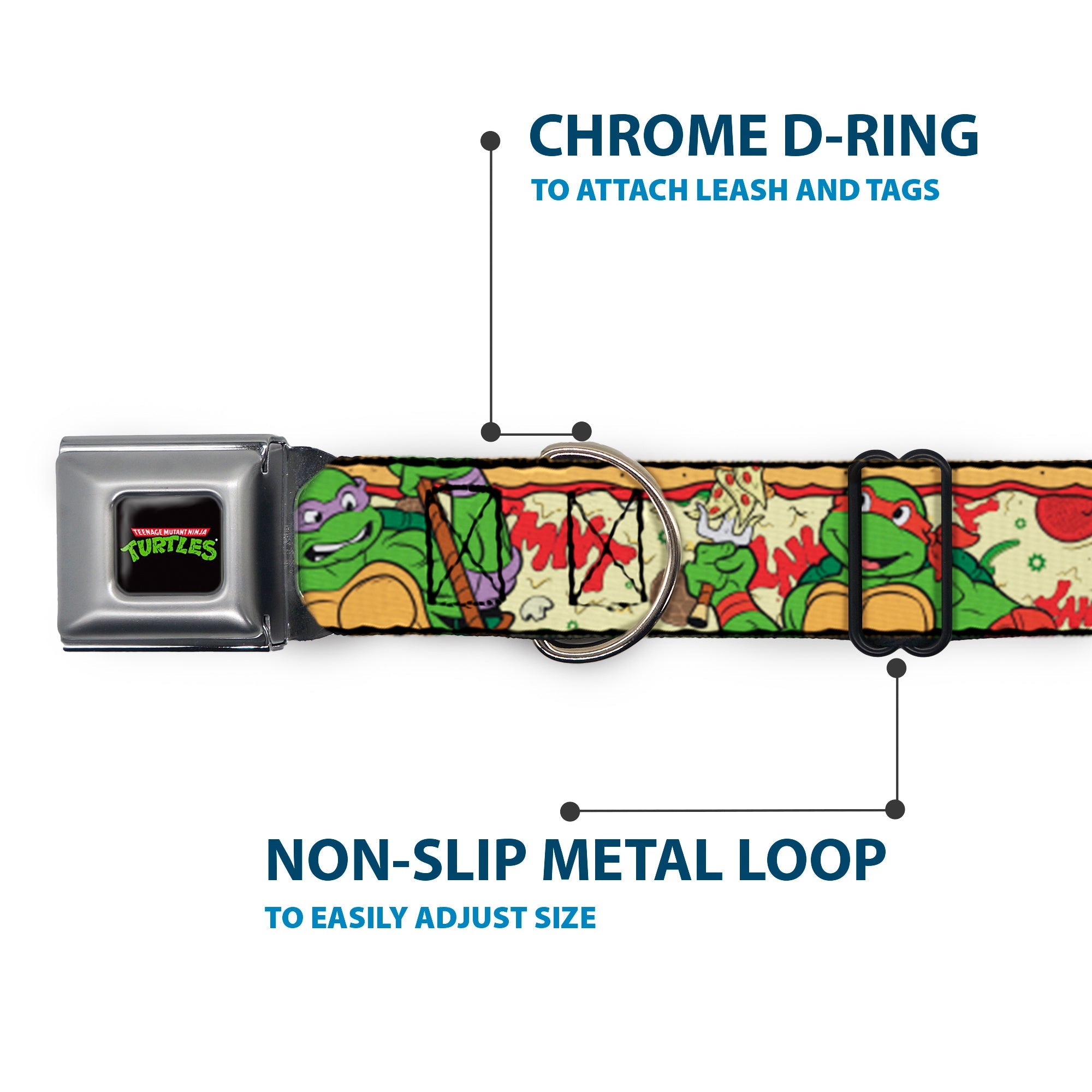 Classic TMNT Logo Seatbelt Buckle Collar - Classic TMNT Turtle Pizza