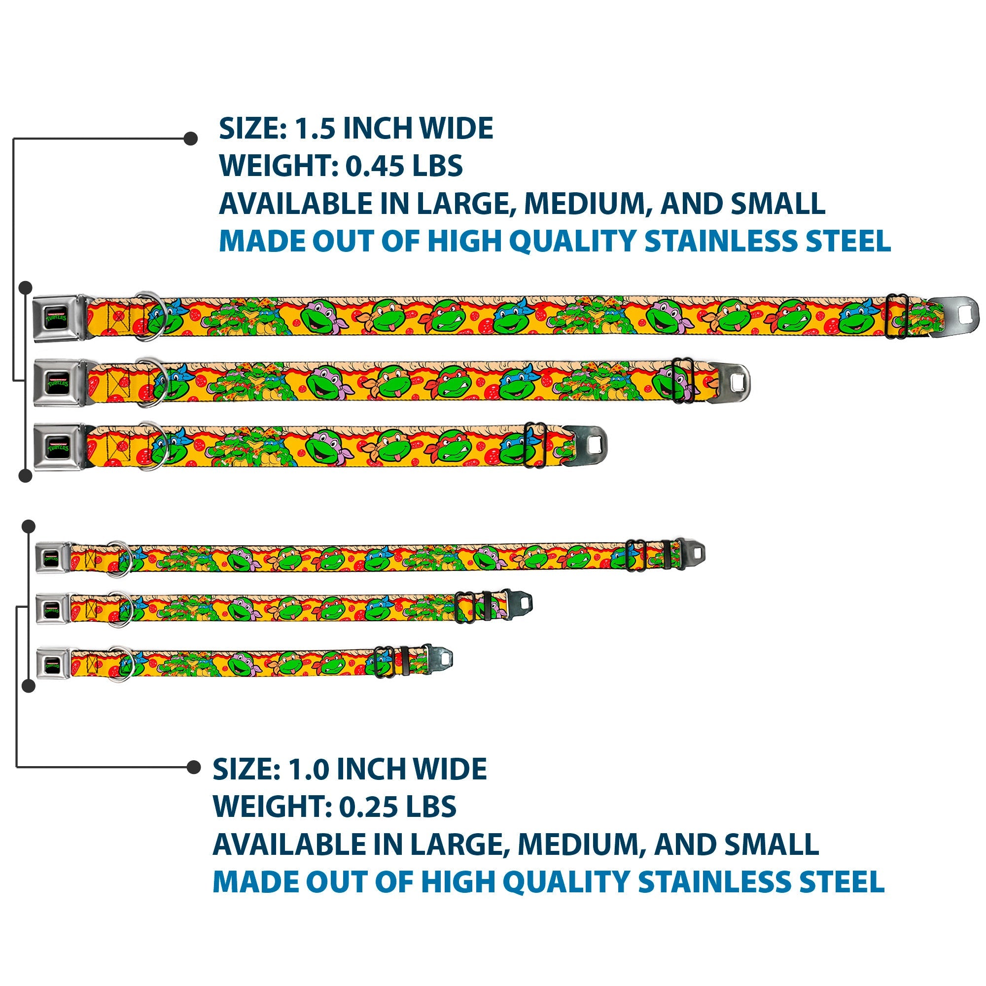 Classic TMNT Logo Seatbelt Buckle Collar - Classic Teenage Mutant Ninja Turtles 4-Turtle Faces Pepperoni Pizza/Turtles Pose16