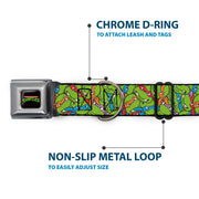 Classic TEENAGE MUTANT NINJA TURTLES Logo Seatbelt Buckle Collar - Teenage Mutant Ninja Turtles Faces Stacked Green/Multi Color