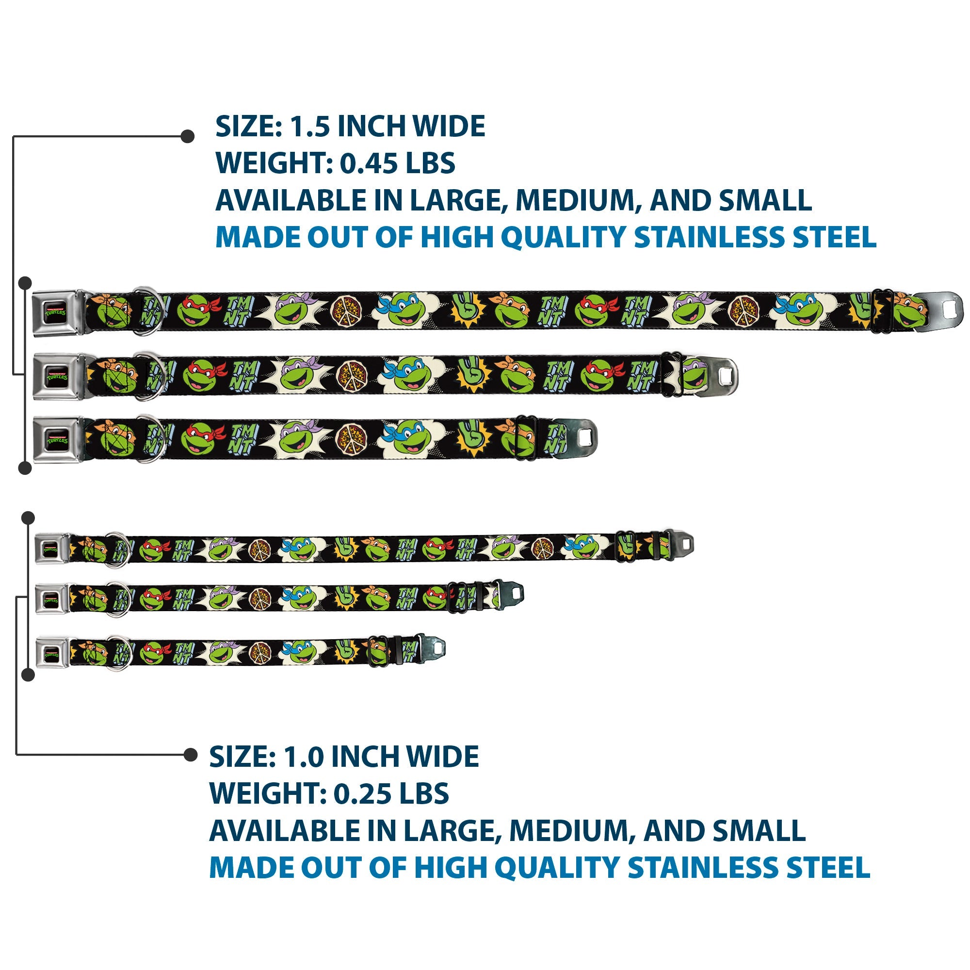 Classic TEENAGE MUTANT NINJA TURTLES Logo Seatbelt Buckle Collar - Teenage Mutant Ninja Turtles Faces and Icons Black/Multi Color
