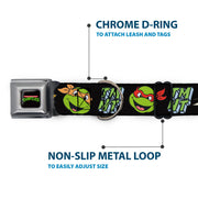Classic TEENAGE MUTANT NINJA TURTLES Logo Seatbelt Buckle Collar - Teenage Mutant Ninja Turtles Faces and Icons Black/Multi Color