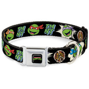 Classic TEENAGE MUTANT NINJA TURTLES Logo Seatbelt Buckle Collar - Teenage Mutant Ninja Turtles Faces and Icons Black/Multi Color