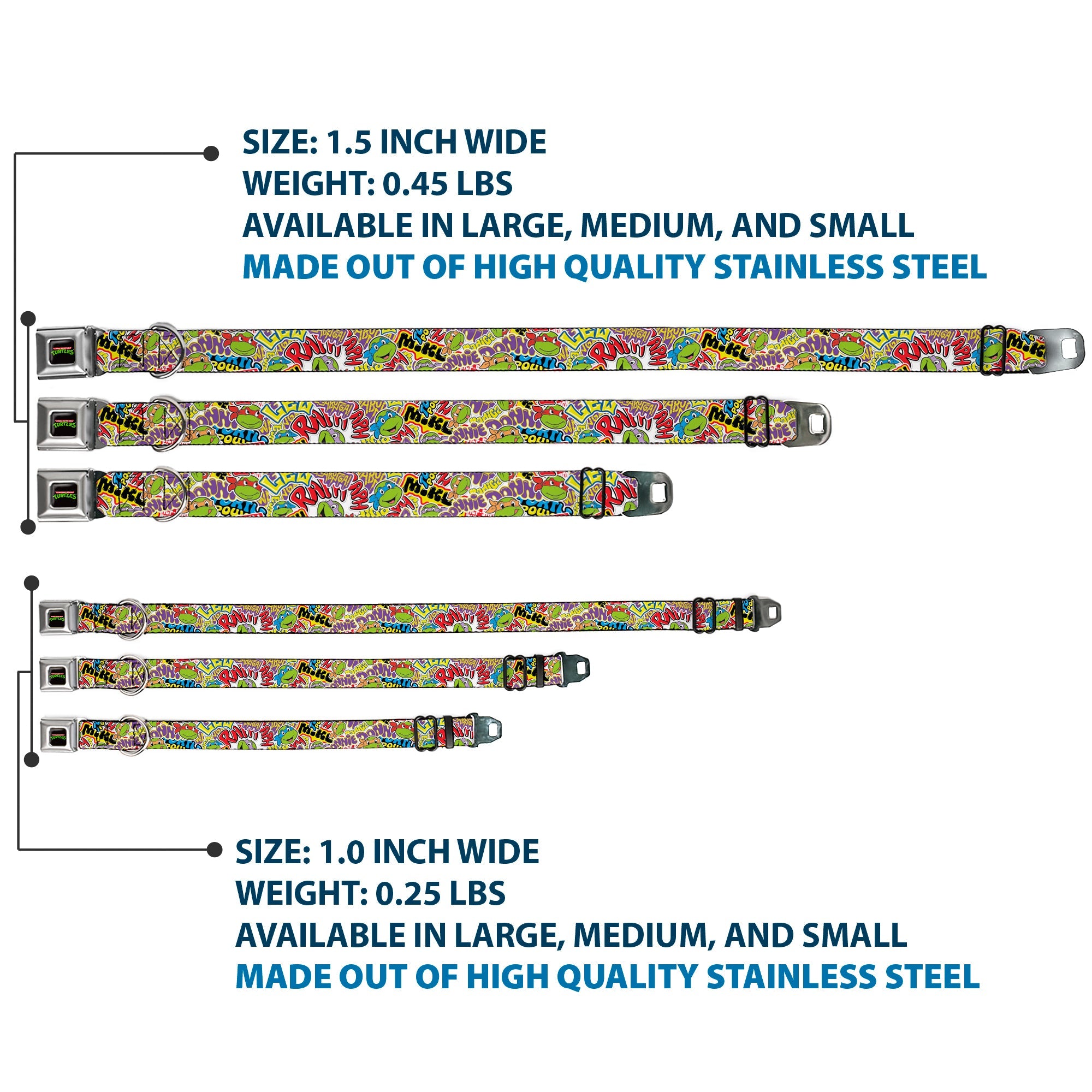 Classic TEENAGE MUTANT NINJA TURTLES Logo Seatbelt Buckle Collar - Teenage Mutant Ninja Turtles Sticker Slaps Collage White/Multi Color