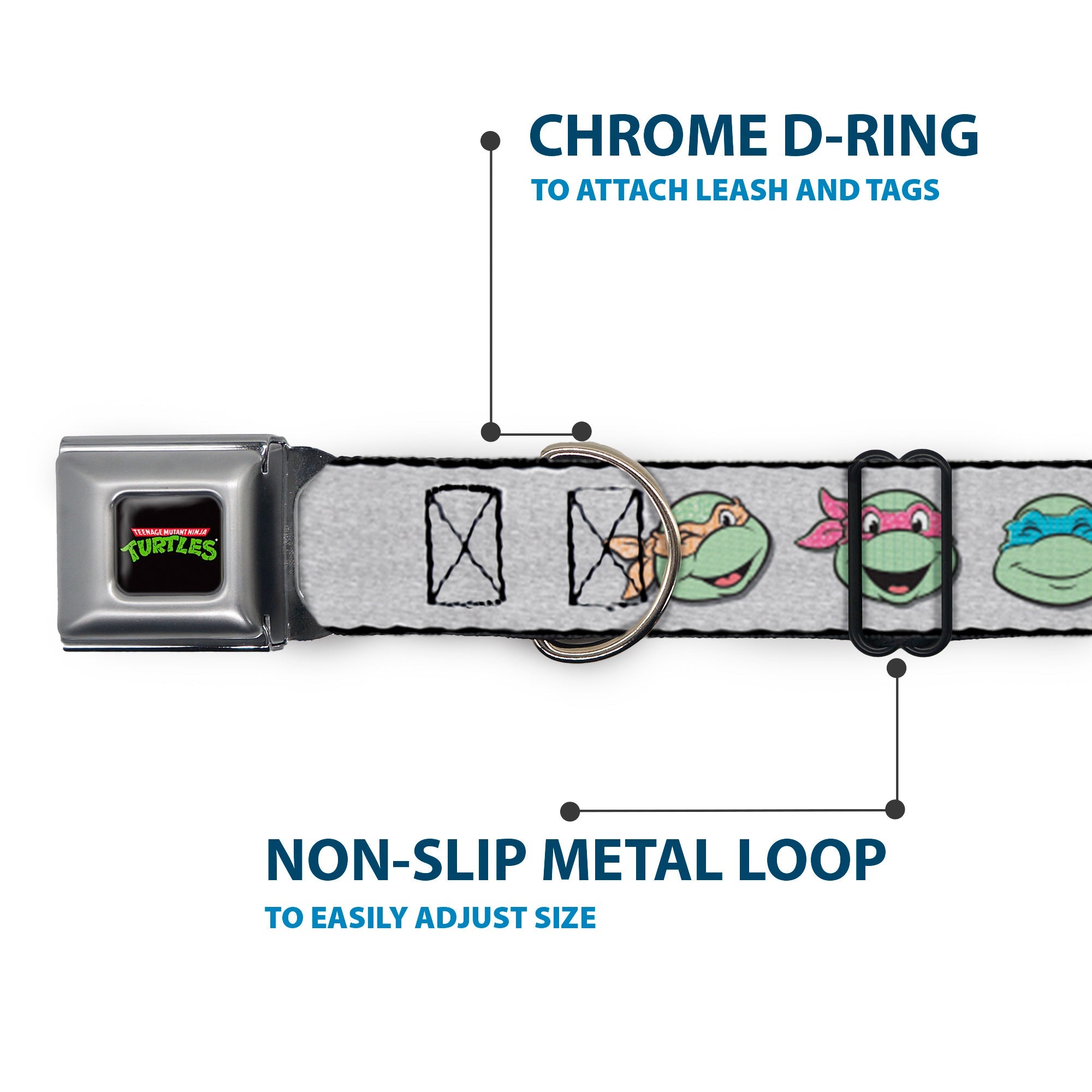 Classic TEENAGE MUTANT NINJA TURTLES Logo Seatbelt Buckle Collar - Teenage Mutant Ninja Turtles Expressions Gray