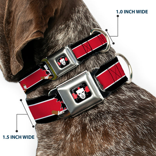 Casey Jones Head/Stripe Black/Red/White Seatbelt Buckle Collar - Casey Jones Baseball & Hockey Stick CLOSE-UP Stripe Black/White/Red
