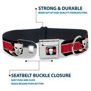 Casey Jones Head/Stripe Black/Red/White Seatbelt Buckle Collar - Casey Jones Baseball & Hockey Stick CLOSE-UP Stripe Black/White/Red