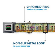 TEENAGE MUTANT NINJA TURTLES Logo Full Color Black Seatbelt Buckle Collar - Teenage Mutant Ninja Turtles Battle Foot Soldiers Ninjas Video Game Scene Tan