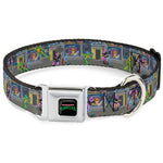 TEENAGE MUTANT NINJA TURTLES Logo Full Color Black Seatbelt Buckle Collar - Teenage Mutant Ninja Turtles Battle Purple Foot Soldier Ninja Video Game Scene Grays