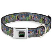 TEENAGE MUTANT NINJA TURTLES Logo Full Color Black Seatbelt Buckle Collar - Teenage Mutant Ninja Turtles Battle Purple Foot Soldier Ninja Video Game Scene Grays