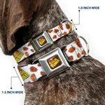 POST COCOA PEBBLES Logo Full Color Brown/Yellows Seatbelt Buckle Collar - POST COCOA PEBBLES Logo and Cereal Pebbles Scattered White/Browns